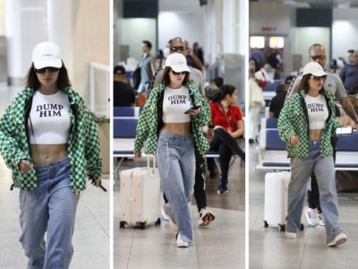 Jade Picon deixa barriga sarada à mostra em aeroporto